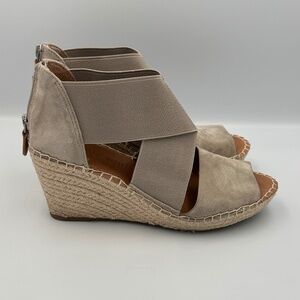 Gentle Souls Beige Elastic Strap Wedges
